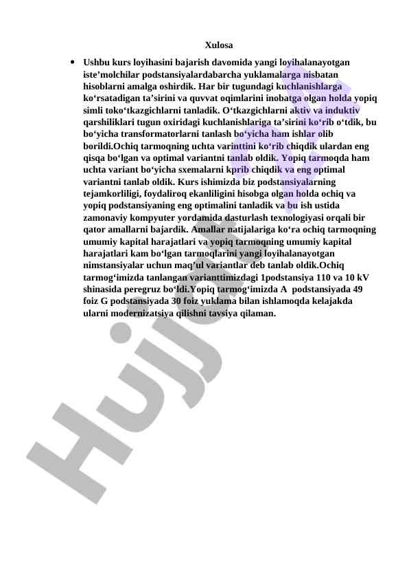 Optimal podstansiya tanlash va dasturlash texnologiyalari