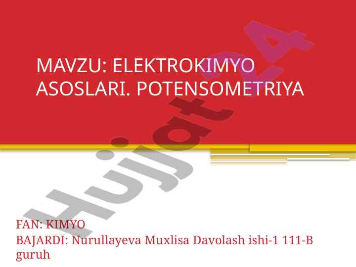 Potensometriya fanining asosiy tamoyillari