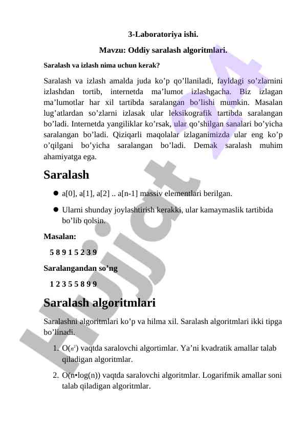 Oddiy saralash algoritmlari