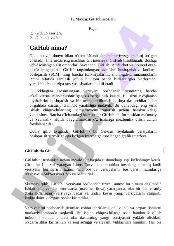 Github asoslari va foydalanish imkoniyatlari