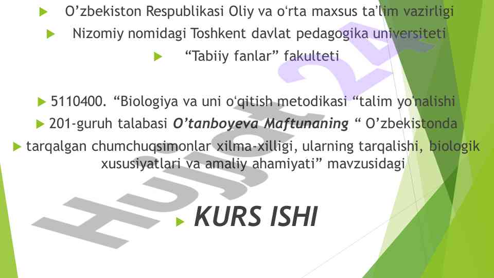Chumchuqsimonlar biologiyasi va o‘qitish metodikasi
