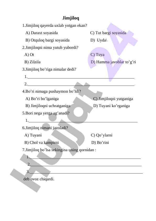 Jimjiloq savollari va javoblari