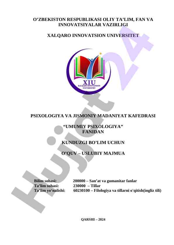 Umumiy psixologiya fanidan o‘quv-uslubiy majmua