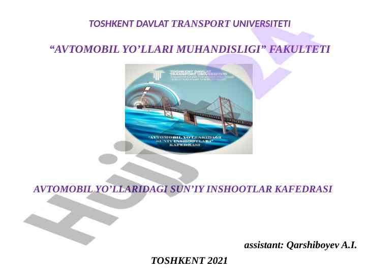 Oraliq qurilmaning bosh to'sinini hisoblash