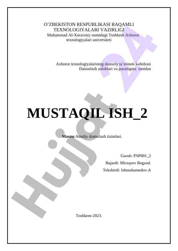 Amaliy dasturlash tizimlari bo‘yicha mustaqil ish