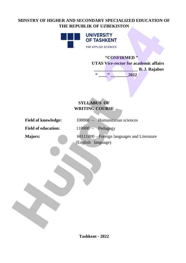 Syllabus of writing course for english majors