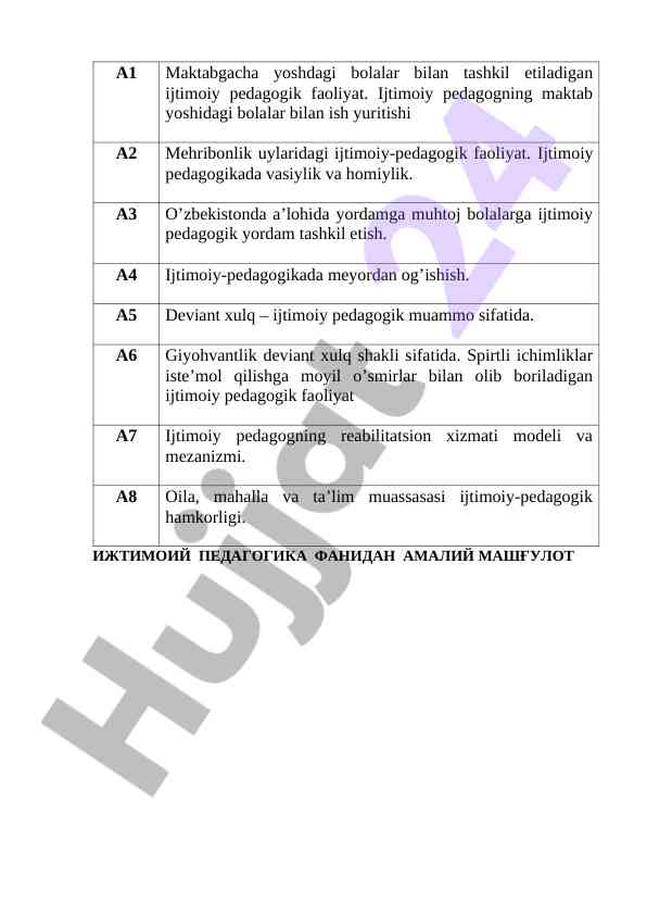 Ijtimoiy pedagogika fanidan amaliy mashgulot