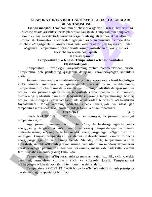 Laboratoriya ishida harorat o'lchash vositalari