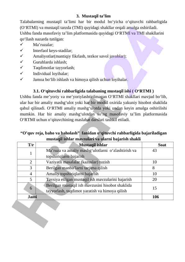 Mustaqil ta'lim metodlari va ularning qo'llanilishi