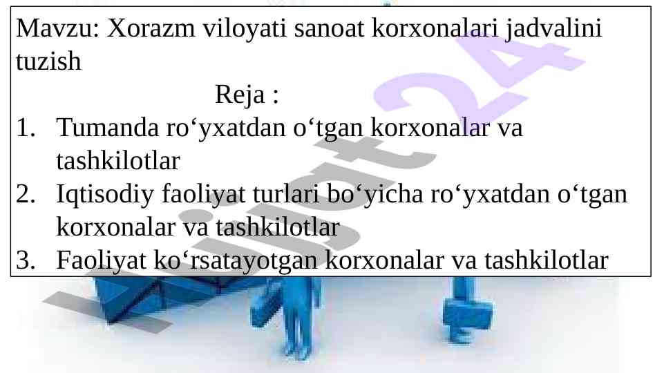 Xorazm viloyati sanoat korxonalari jadvali tahlili