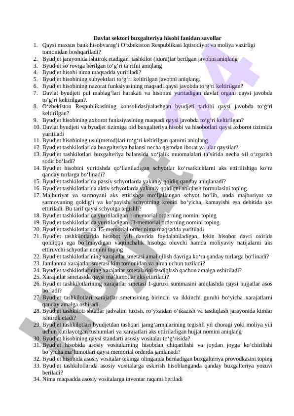 Davlat sektori buxgalteriya hisobi savollari