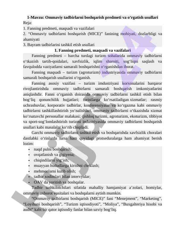 Ommaviy tadbirlarni boshqarish o‘quv qo‘llanmasi