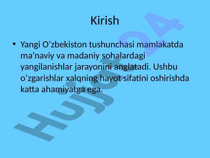 Yangi o‘zbekiston ma’naviy yuksalishi va rivojlantirish