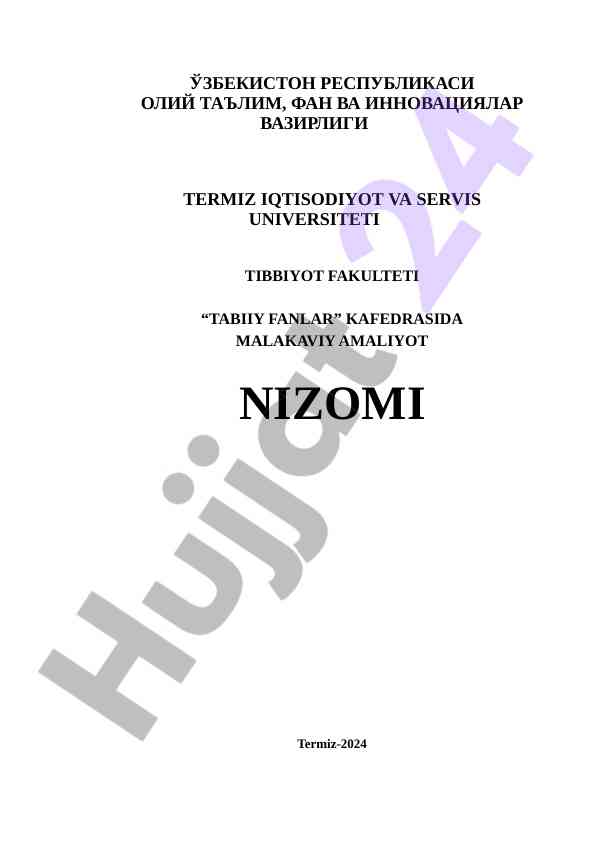 Tibbiyot fakulteti amaliyot tashkiliy nizomi 2024