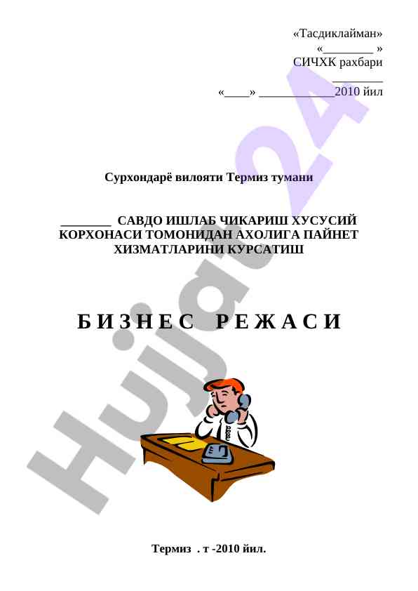 Paynet xizmatlari bo‘yicha biznes rejasi