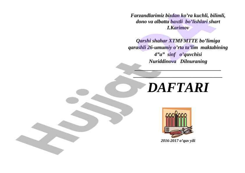 Farzandlarimizning baxtli kelajagi uchun muloqot daftari