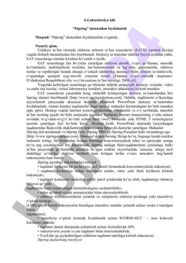 Ispring dasturida elektron axborot resurslari yaratish