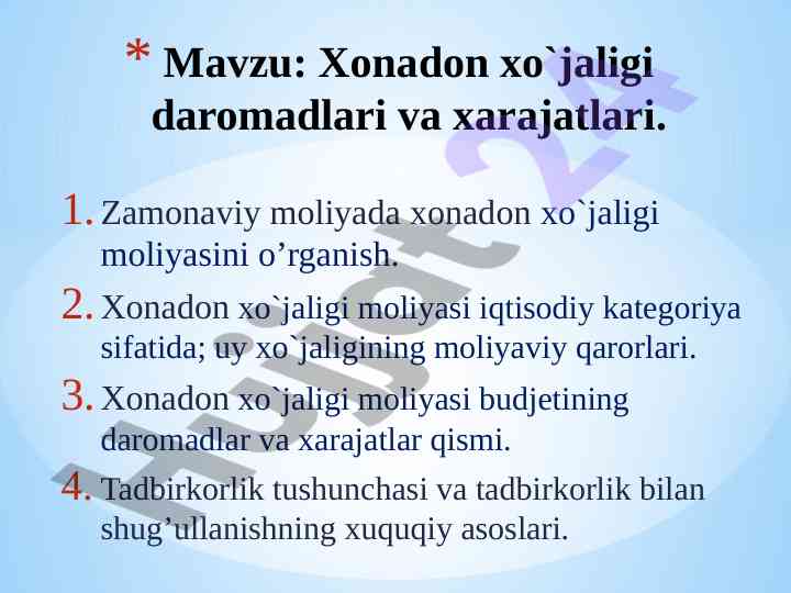 Zamonaviy moliyada xonadon xo'jaligi moliya tahlili