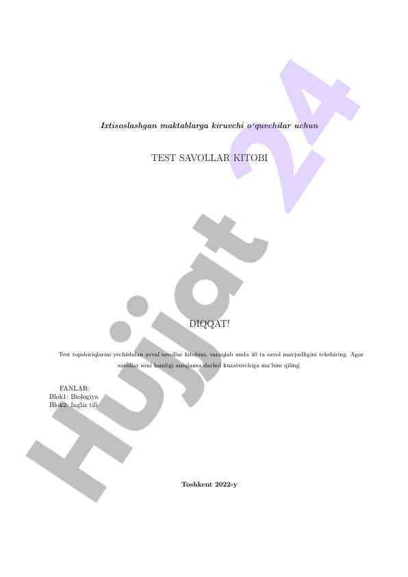 Test savollar kitobi o‘quvchilar uchun