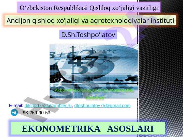 Ekonometrika asoslari va modellashtirish jarayoni