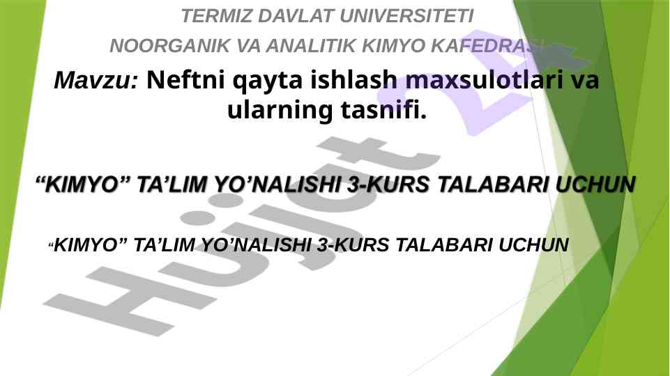 Nеftni qayta ishlash maxsulotlari va tasnifi