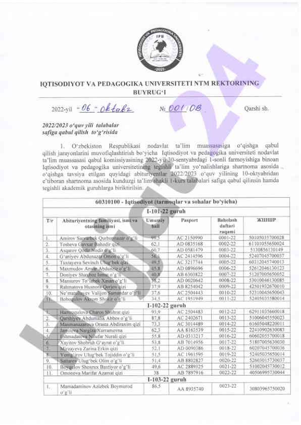O'qishga qabul qilish shartnomasi 2022/2023