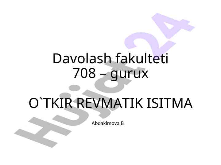 Otkir revmatik isitma epidemiologiyasi va patogenezi