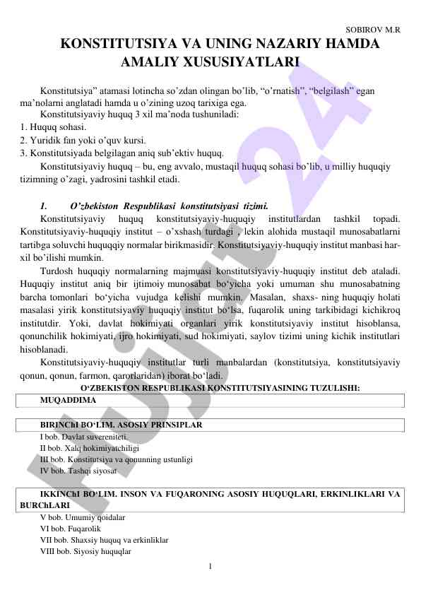 Konstitutsiya va uning nazariy hamda amaliy xususiyatlari