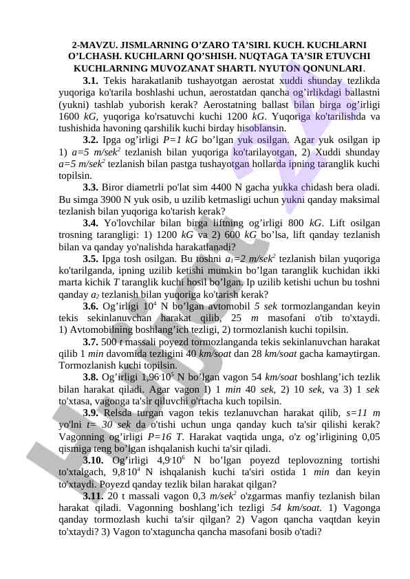 Jismlarning o'zaro ta'siri va kuchlarni o'lchash