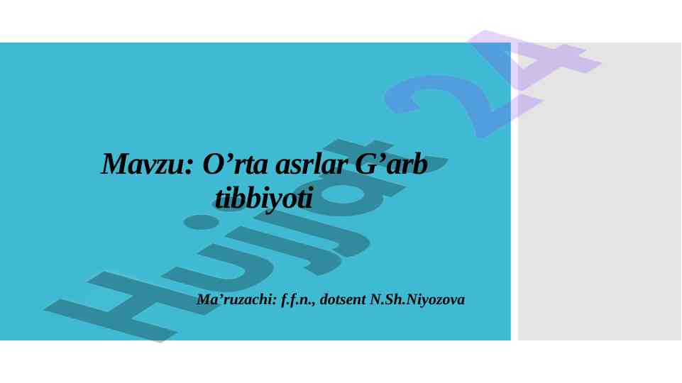 O’rta asrlar g’arb tibbiyoti rivojlanishining tasnifi