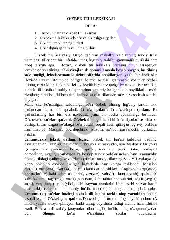 O‘zbek tili leksikasi tarixi va qatlamlari