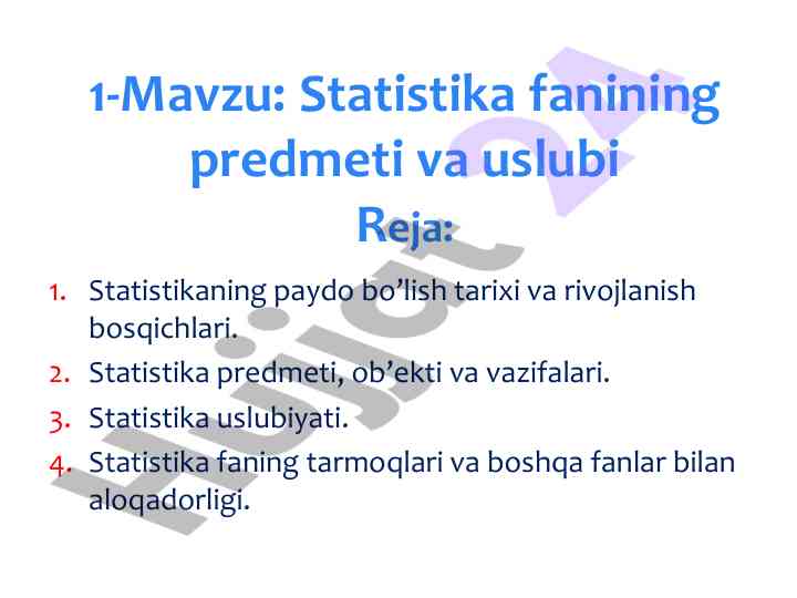 Statistika fanining predmeti va uslubi tahlili
