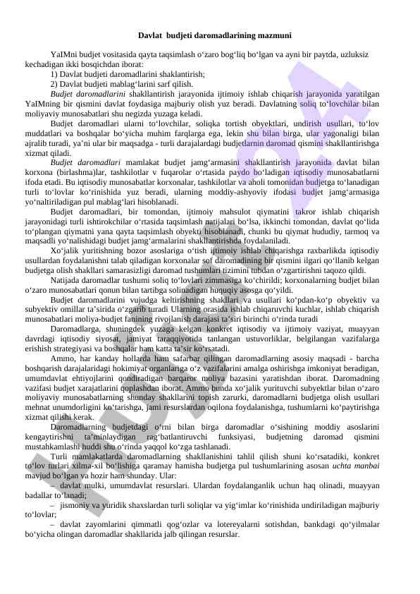 Davlat budjeti daromadlari va ularning mazmuni