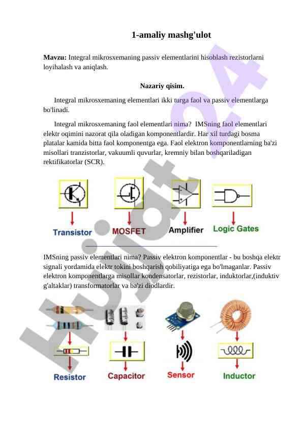 Integral mikrosxemaning passiv elementlarini hisoblash
