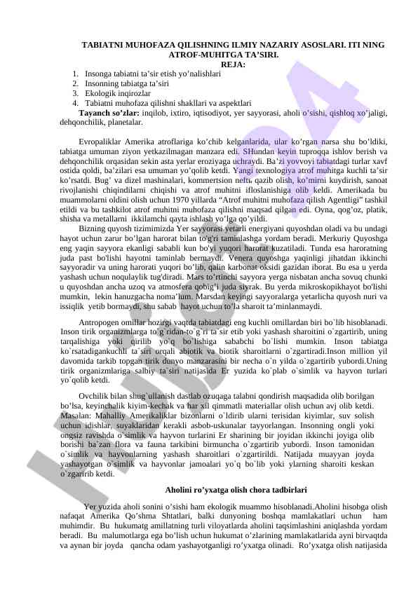 Tabiatni muhofaza qilishning ilmiy nazariy asoslari