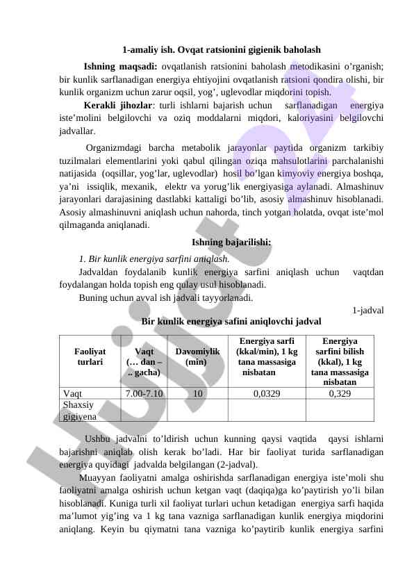 Ovqat ratsionini gigienik baholash