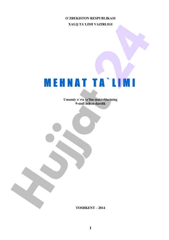 Mehnat ta'limi darsligi 9-sinf uchun