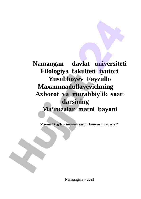 Sog‘lom turmush tarzi – farovon hayot asosi darslari