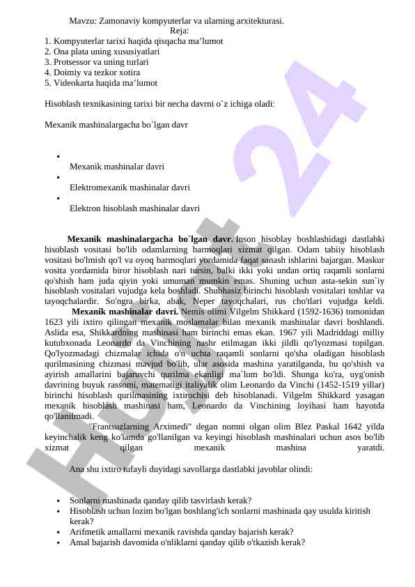 Zamonaviy kompyuterlar va ularning arxitekturasi