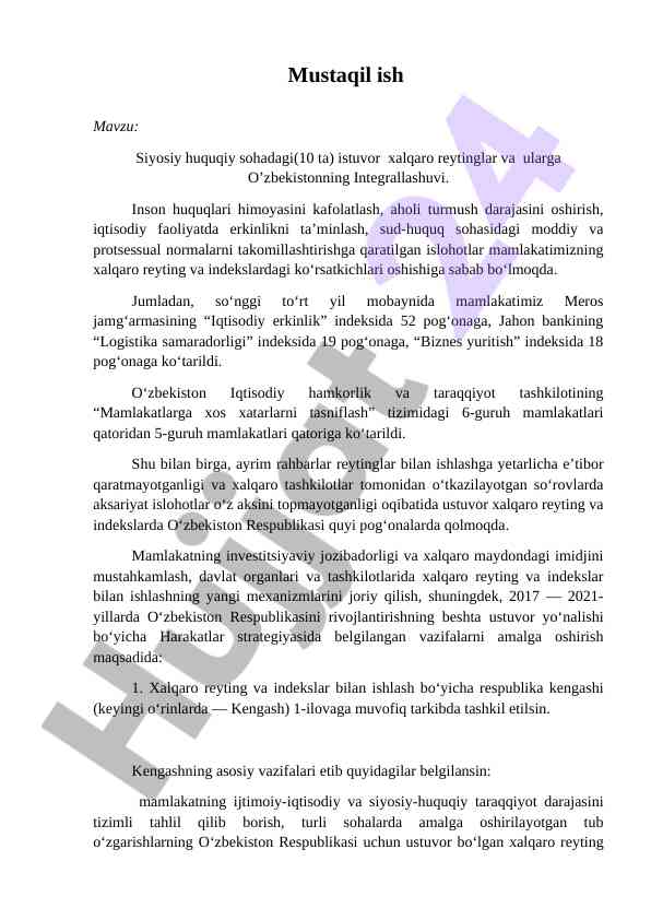 Siyosiy huquqiy sohadagi xalqaro reytinglar
