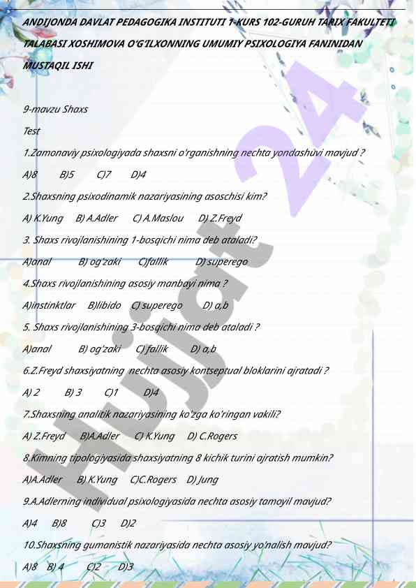 Zamonaviy psixologiyada shaxsni o'rganish yondashuvlari
