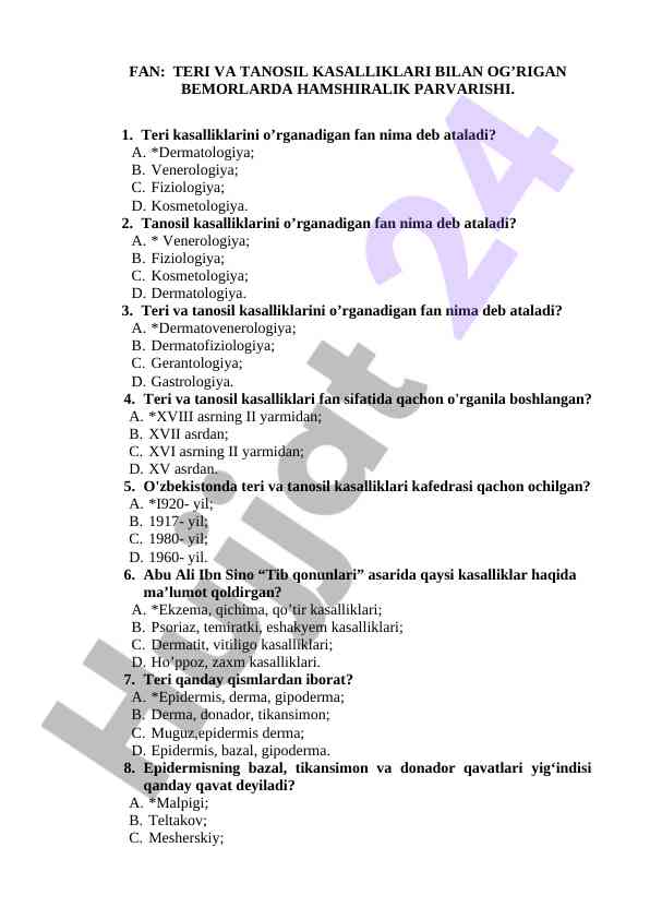 Teri va tanosil kasalliklari bilan o‘rganish