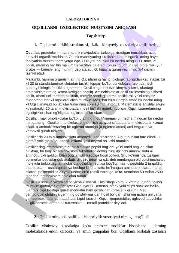 Oqsillarni izoelektrik nuqtasini aniqlash