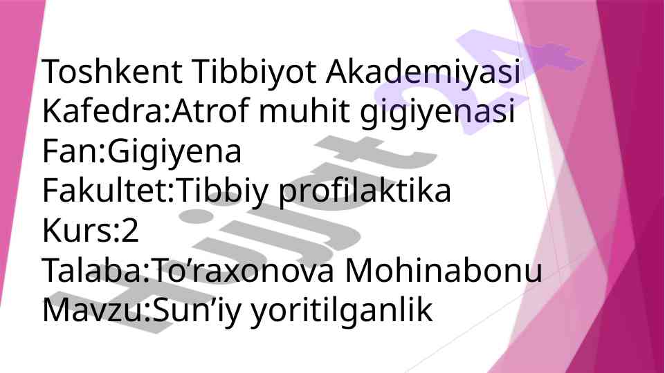 Sun’iy yoritilganlik va gigiyena me’yorlari