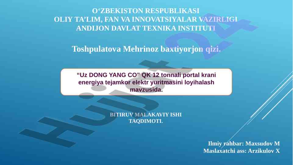 Energiyani tejamkor elektr yuritmasini loyihalash