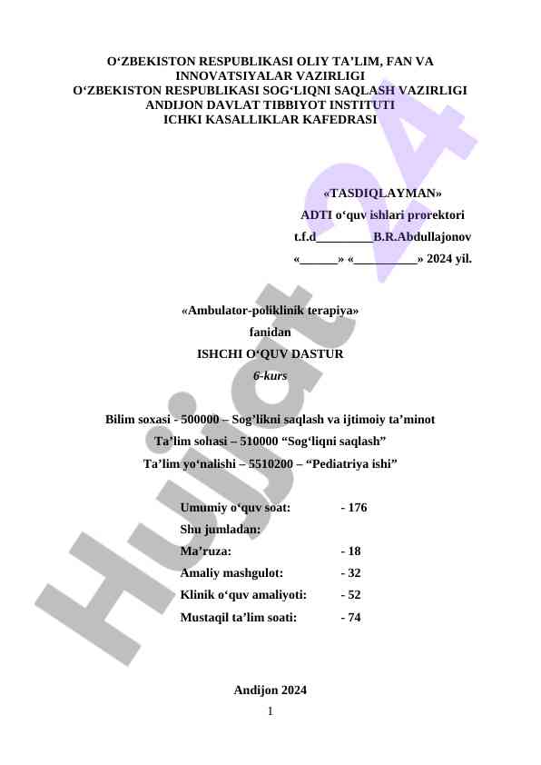 Ambulator-poliklinik terapiya o‘quv dasturi 2024