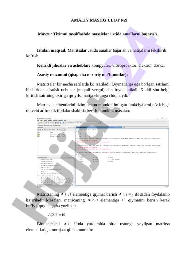 Matritsalar ustida amallarni bajarish mashg'uloti