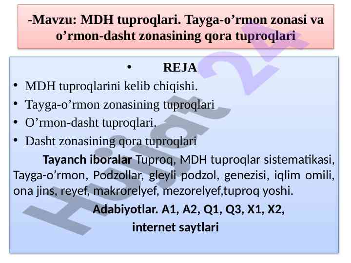 Mdh tuproqlari va tayga-o’rmon zonasi tahlili
