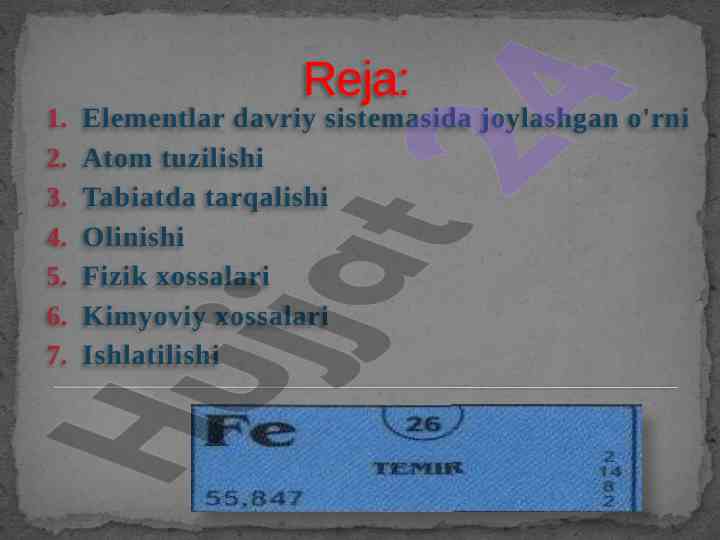 Temir Elementining Kimyoviy Xossalari