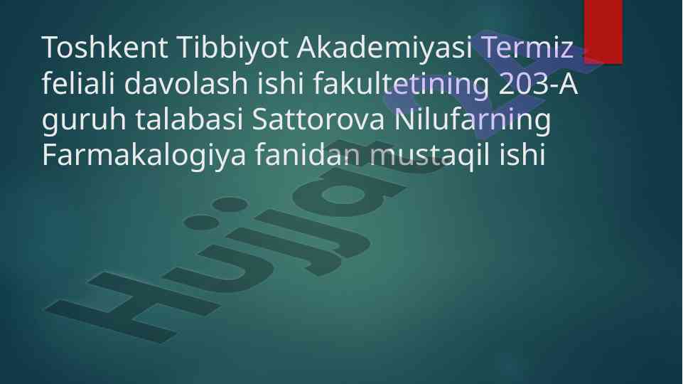 Parkinson kasalligini davolashda qollaniladigan dori